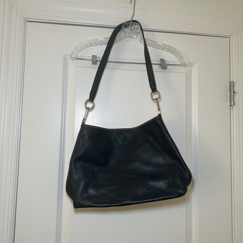 Plinio Visona Black Leather Shoulder Bag Made in Italy Giraffe Print Lining
